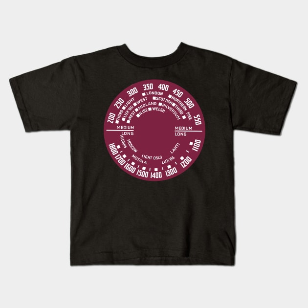 Radio Wave Tuner Dial Design Kids T-Shirt by DrumRollDesigns